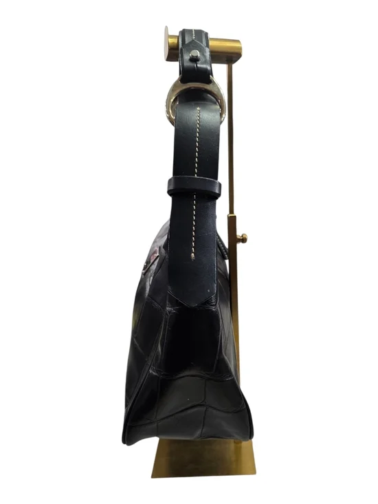 #142 VINTAGE HARRISON Dooney & Bourke Black Croc-Embossed Shoulder Bag - Picture 3 of 9